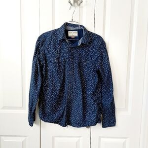 Navy Blue Floral Western‎ Snap Shirt Medium Cody James Daisy Cowboy